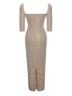 Miss Circle Best Sellers Sorrel Gold Ruched Chiffon Long Maxi Dress