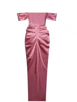 Miss Circle Corsets Xophia Mauve Pink Off Shoulder Satin Corset High Slit Dress