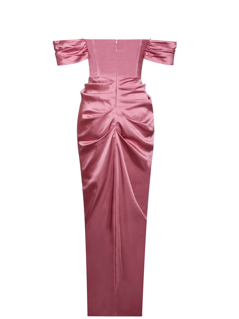 Miss Circle Corsets Xophia Mauve Pink Off Shoulder Satin Corset High Slit Dress