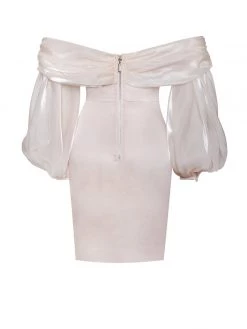 Miss Circle New In Jacey Beige Off Shoulder Balloon Sleeve Dress