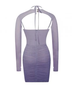Miss Circle Flora Purple Mesh Long Sleeve Dress Dresses