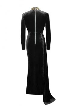 Miss Circle Zenaida Black Cutout High Slit Velvet Gown