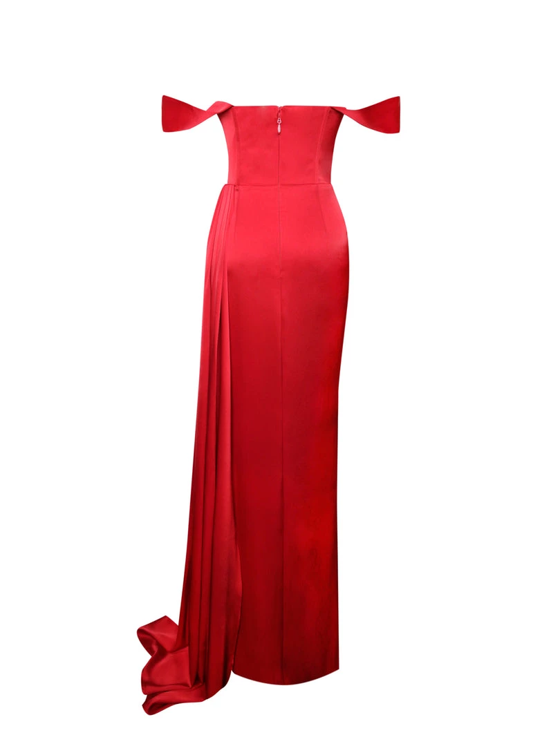 Miss Circle Zayda Red High Slit Corset Satin Gown
