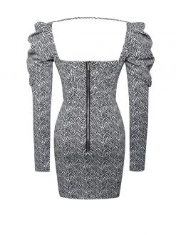 Miss Circle Petra Herringbone Puff Long Sleeve Dress