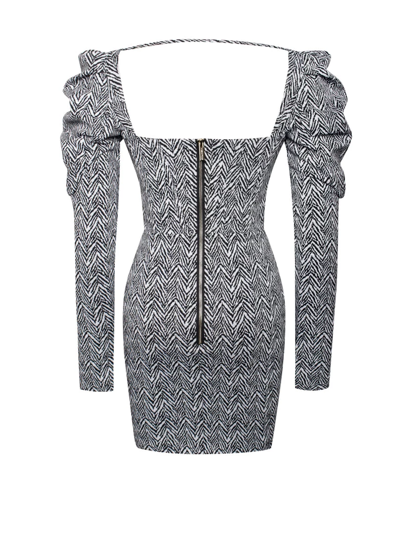 Miss Circle Petra Herringbone Puff Long Sleeve Dress