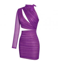 Miss Circle Alaya Dahlia Mesh Crystal One Sleeve Cutout Dress