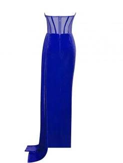 Miss Circle Priya Royal Blue Draping Corset High Slit Velvet Gown Corsets