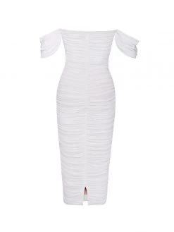 Miss Circle Quenby White Off Shoulder Mesh Maxi Dress