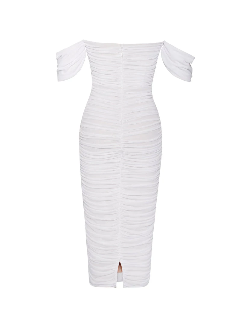 Miss Circle Quenby White Off Shoulder Mesh Maxi Dress