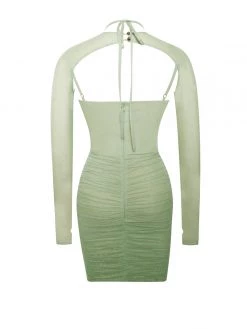Miss Circle Flora Sage Green Mesh Long Sleeve Dress Dresses