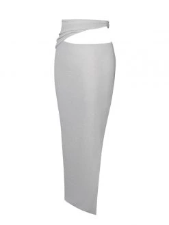 Miss Circle Bottoms Toira Silver Metallic Jersey Cutout Skirt