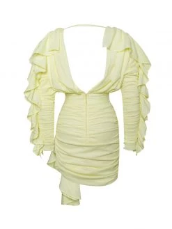 Miss Circle Dresses Samara Yellow Draping Ruffle Sleeve Dress