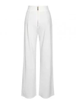 Miss Circle Never Enough White Stretch Crepe Wide Leg Trousers