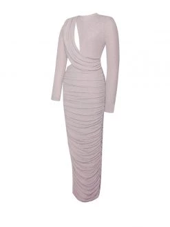 Miss Circle Payson Pink Long Sleeve Metallic Jersey Cutout Dress