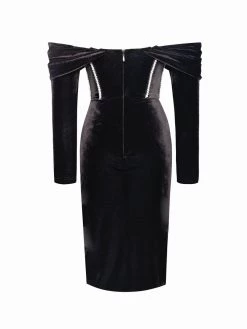 Miss Circle Nashla Black Off Shoulder Crystal Corset Velvet Dress