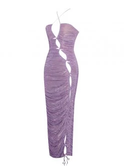 Miss Circle Parris Purple Cutout Ruched Chiffon Maxi Dress Dresses