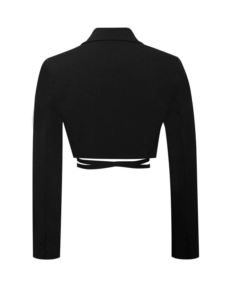 Miss Circle Deana Black Lace Up Crop Blazer Tops