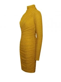 Miss Circle New In Starlight Gold Metallic One Sleeve Dress