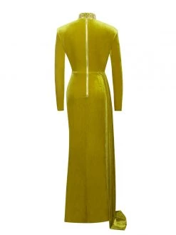 Miss Circle Zenaida Gold Cutout High Slit Velvet Gown