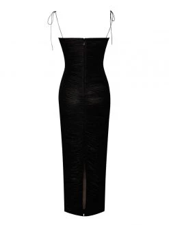 Miss Circle The Glint Black Ruched Chiffon Long Maxi Dress