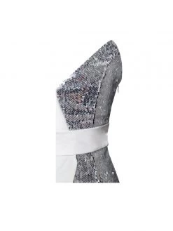 Miss Circle New In Silver Night White One Sleeved Sequin Crepe Tuxedo Blazer Dress