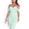 Miss Circle Quenby Teal Off Shoulder Mesh Maxi Dress