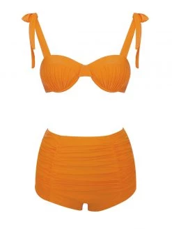 Miss Circle Milana Orange Ruched Bikini Top