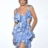 Miss Circle Maren Blue Satin Cutout Ruffle Dress Dresses