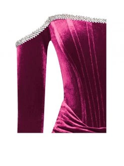 Miss Circle Odette Burgundy Velvet Off Shoulder Corset Dress With Crystal Trim