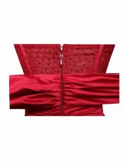 Miss Circle Stella Burgundy Off Shoulder Crystal Corset Satin Gown Corsets