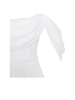 Miss Circle Sherlyn White Off Shoulder Flared Crepe Jumpsuit