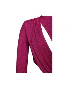 Miss Circle Dresses Reva Ruby Pink Metallic Long Sleeve Cutout Dress