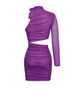 Miss Circle Alaya Dahlia Mesh Crystal One Sleeve Cutout Dress