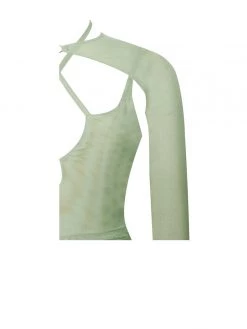 Miss Circle Flora Sage Green Mesh Long Sleeve Dress Dresses