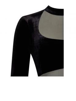 Miss Circle Dresses Azalea Black Velvet Mesh Long Sleeve Dress