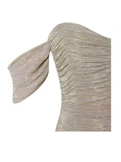 Miss Circle New In Gene Gold Ruched Off Shoulder Chiffon Dress