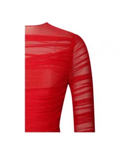 Miss Circle Jimena Red Ruched Mesh Long Sleeve Dress Dresses