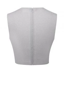 Miss Circle Teia Silver Metallic Jersey Cutout Top Tops