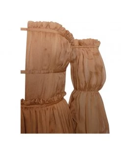 Miss Circle Best Sellers Iris Tan Off Shoulder Puff Sleeve Silk Pleated Maxi Dress