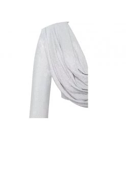 Miss Circle Xandra Silver Glitter Draping Long Sleeve Top