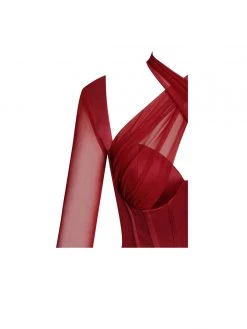 Miss Circle Corsets Jocelynn Burgundy Satin Mesh Long Sleeve Corset Dress