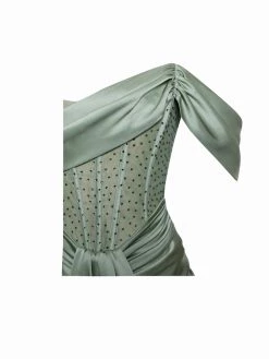 Miss Circle Stella Basil Off Shoulder Crystal Corset Satin Gown Corsets