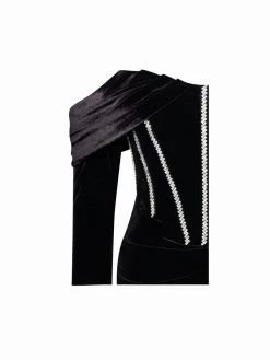 Miss Circle Nashla Black Off Shoulder Crystal Corset Velvet Dress