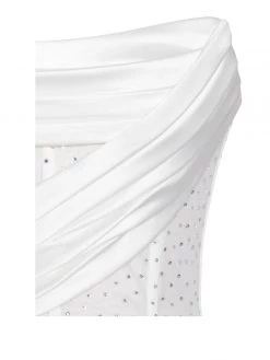 Miss Circle Holly White Crystallized Corset High Slit Satin Gown Corsets