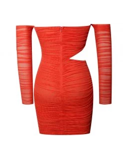 Miss Circle Dresses Mayara Scarlet Off Shoulder Mesh Cutout Dress