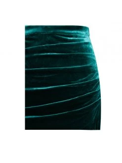 Miss Circle Rayna Teal Criss Cross High Slit Velvet Gown With Gloves Gowns