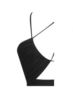 Miss Circle Felis Black Lace-up Strappy Ruched Mesh Dress Dresses