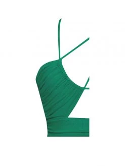 Miss Circle Dresses Felis Green Lace-up Strappy Ruched Mesh Dress