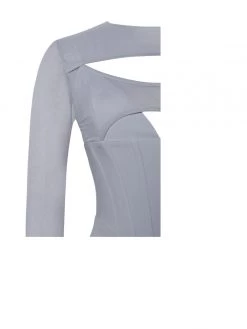 Miss Circle Winston Grey Mesh Long Sleeve Corset Crepe Dress