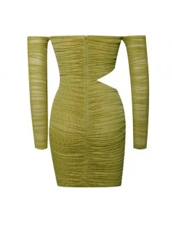 Miss Circle Mayara Mustard Off Shoulder Mesh Cutout Dress Dresses